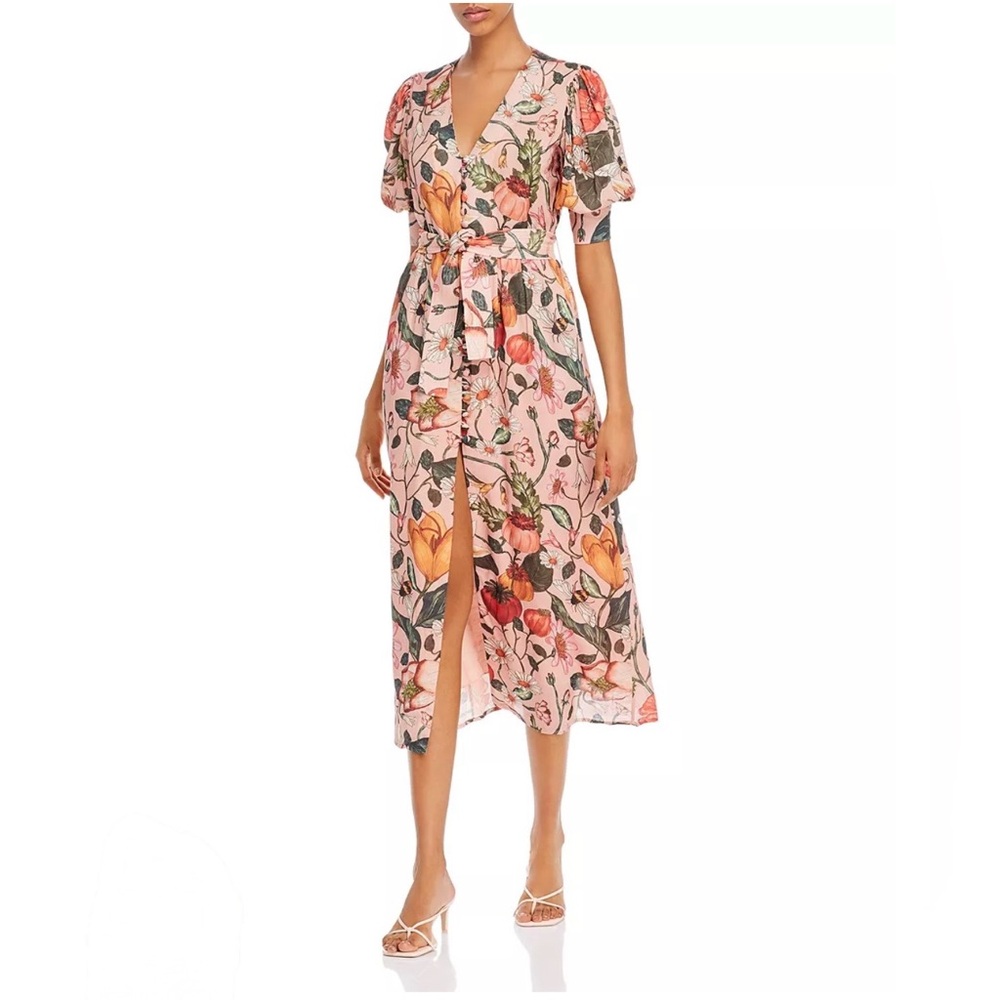Atelier 1756 Habenero Dress Womens M Pink Floral Cotton Shirt Midi Resort Summer